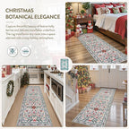 Wonnitar Christmas Runner Rug 2x6, Holiday Decor Christmas Kitchen Bathroom Rug, Washable Red and Green Botanical Xmas Decor Ultra-Thin Holiday Carpet Runner for Hallway Laundry Entryway