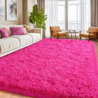 Soft Shaggy for Bedrooms, Hot Pink Area Rug, Fluffy Rugs for Living Room, Cozy Fuzzy Carpet for Kids, Perfect Indoor Decor for Boys and Girls 4x6 Feet