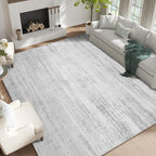 MUJOO 9x12 Area Rug,Washable Rugs for Living Room Bedroom Dining Room,Modern Abstract Large Non Slip Throw Carpet Indoor,Low Pile Accent Neutral Grey