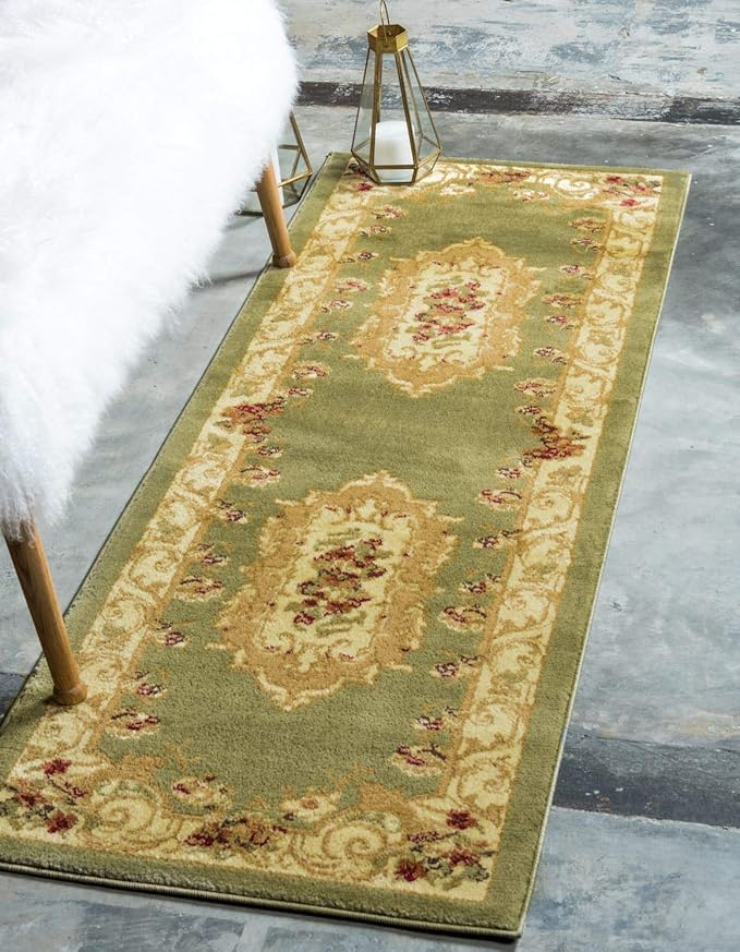 Unique Loom Versailles Collection Traditional Classic Floral Motif Area Rug (2' 7 x 10' 0 Runner, Green/ Ivory)