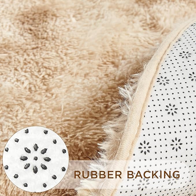 Andency Tie-Dyed Beige Round Area Rug for Living Room, 4x4 Shag Rug for Bedroom, Fluffy Circle Carpet for Home Decor, Room, Fuzzy Plush Circular Rug for Dorm Playroom