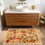 Floral 2x3 Area Rug Machine Washable Soft Print Boho Carpet Non Slip Doormat Low Pile Flower Area Rugs for Living Room Bedroom Nursery Kitchen Dining Room Indoor-Yellow/Orange