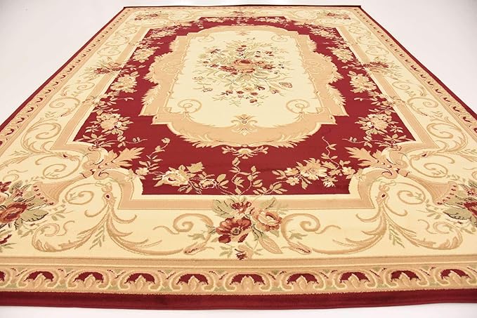 Unique Loom Versailles Collection Traditional Classic Floral Motif Area Rug (10' 0 x 13' 0 Rectangular, Burgundy/ Ivory)