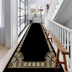 Greek Key Runner Rug for Entryway, 3.3x10ft, Black Gold Geometric Border Area Rugs for Bedroom, Meander Pattern Fade Resistant Home Decor Carpet, Soft Reduce Noise Entry Mat for Kitchen
