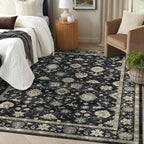 6x9 Area Rug for Living Room - Large Traditional Floral Washable Rugs for Bedroom Non-Slip Charcoal Black Moody Farmhouse Dining Room Rug Low-Pile Carpet Soft Vintage Rug for Office Guest Room
