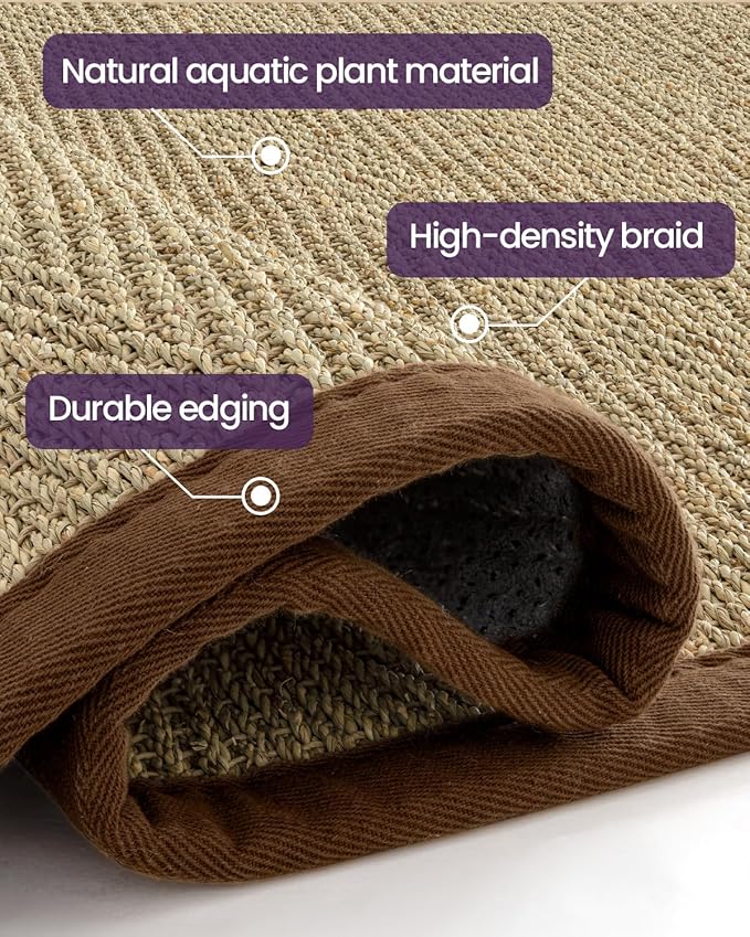 DEXI Area Rug Natural Fiber 5x8, Braided Woven Seagrass Rugs No Shed, Soft Neutral Rustic Carpet Mat for Indoor Entryway Outdoor Patio Dining Living Room Bedroom Farmhouse, Natural