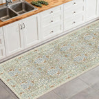 Washable 2'6" x 10' Runners for Hallways, Non Slip Long Floor Runner for Kitchen, Entryway Indoor, Stain Resistant Rubber Backing Floral Décor Rug (Beige Blue)