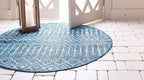 Unique Loom Outdoor Trellis Collection Area Rug - Tribal Trellis (4' 1" Round, Teal/ Ivory)