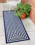 Unique Loom Sabrina Soto Outdoor Collection Geometric, Modern, Vibrant, Carved Area Rug (2' 0 x 8' 0 Runner, Navy Blue/ Ivory)