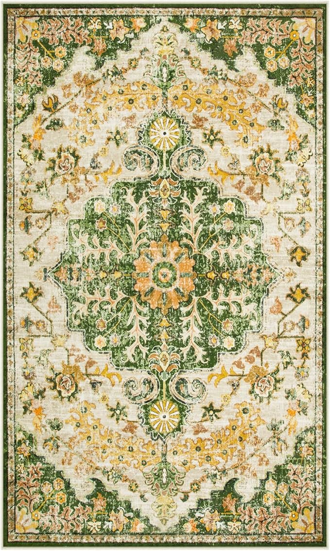 Lahome Bohemian Floral Medallion Area Rug - 3x5 Soft Rug for Bedroom Living Room Mat, Cute Washable Indoor Floor Throw Carpet for Office Entry Way Apartment Dressing Room RV, Yellow/Green/Multi