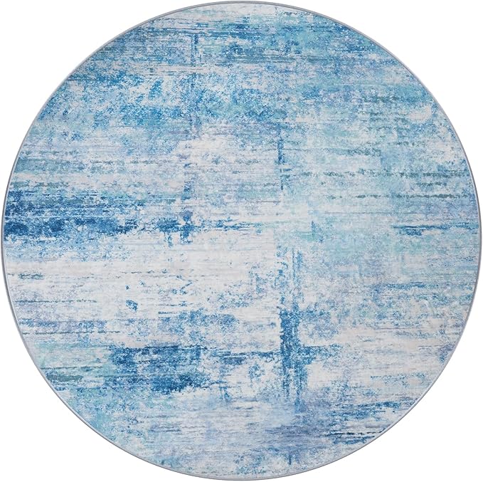 Round 8ft Area Rug Modern Abstract Washable Carpet for Living Room Bedroom Dining Room Home Office - Abstract Teal Grey