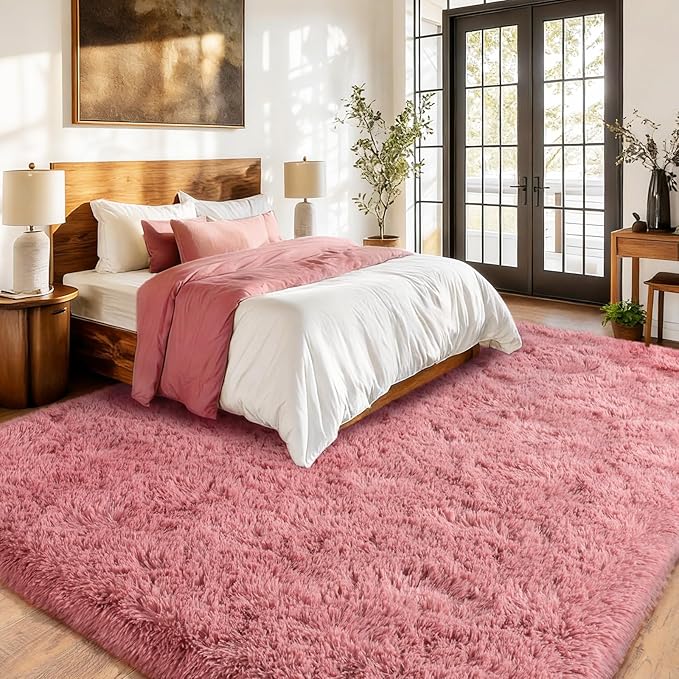8x10Ft Ultra Soft Shag Area Rug for Living Room, Fluffy Carpet for Bedroom, Plush Modern Floor Rug for Home Decor, Blush