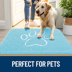 OLANLY Dog Door Mat for Muddy Paws 36x24, Paw Print Design, Absorbs Moisture and Dirt, Absorbent Non-Slip Washable Doormat, Quick Dry Chenille Mud Mat for Dogs, Entry Indoor Entryway Carpet, Blue