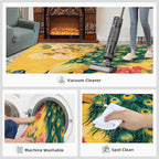 Classic Peacock Rug Large - 5x7 Rug, Peacock Peony Flower Washable Rugs for Living Room, Yellow Teal Turquoise Carpet, Non-Slip Area Rugs for Bedroom, Aesthetics Carpet - Peafowl Home Decor & Gifts