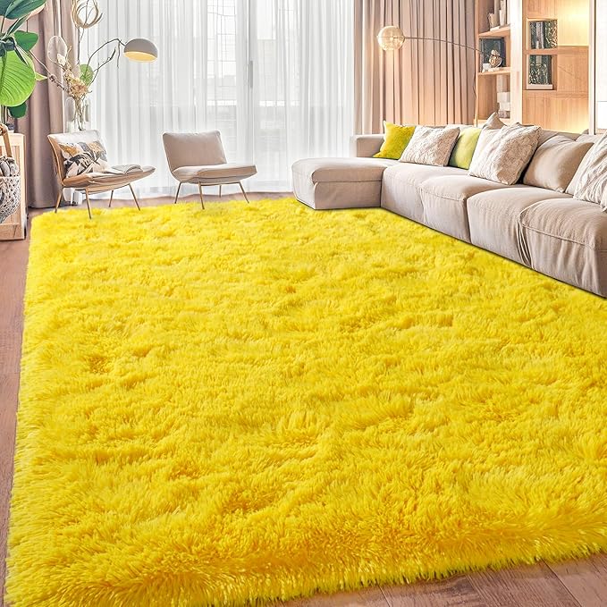 Area Rugs for Living Room, Soft Shaggy Carpets for Living Room, Fuzzy Rugs for Kids' Room, Perfect Decor for Modern Home Yellow 5x7 Feet