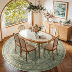 jinchan Round Rug 7ft Area Rugs,Vintage Floral Distressed Design Machine Washable Soft Non-Slip Low-Pile Ultra-Thin Circle Rug for Living Room Dining Room Bedroom Home Office (7' Round,Dark Green)