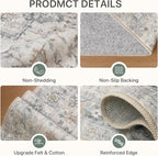 3x5 Area Rugs for Living Room, Machine Washable Non Slip Vintage Rugs, Low Pile Lightweight Print Rug for Bedroom, Dining Room, Home Office, Light Taupe Brown