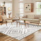 Area Rug 8x8 Rug Machine Washable Non-Slip Low Pile Print Pattern Western Rug for Living Room Bedroom Entryway Tribal Series -Navywhite/Black