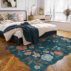 Lahome Floral Washable Area Rug, Ultra-Thin Soft Non-Slip Stain Resistant Lightweight Boho Rug for Living Room, Bedroom, Dining Room, Office (5x7ft, Navy Blue)