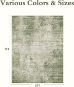5x7 Area Rugs for Living Room Non Slip Machine Washable Rug Distressed Abstract Soft Indoor Carpet Neutral Boho Rug for Bedroom Dining Room Playroom Office, Green