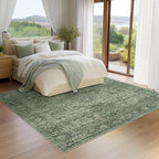 Fmfunctex 8x10 Washable Area Rug Green Vintage Neutral Distressed Oriental Large Non Slip Retro Carpet for Living Room Bedroom Soft Low Pile Indoor Mat Throw Rug for Dining Room Kitchen Office Nursery