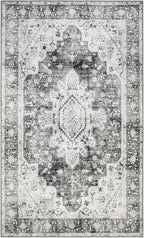 Moynesa Ultra-Thin Washable Area Rug - 3x5 Gray Entryway Rug Stain Resistance Kitchen Mat, Non Slip Non Shedding Pet Friendly Vintage Bathroom Carpet for Indoor Bedroom Living Laundry Room