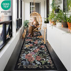 2'6''x8' Machine Washable Runner Rug, Kitchen Hallway Area Rug Black Vintage Boho Floral Ultra Non-Slip Low Pile Soft Faux Wool Carpet, Kids and Pets Friendly for Bedroom Entryway Nursery Decor Rug