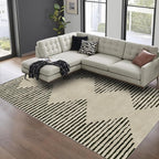 HelloTree Area Rug for Living Room 9x12 Washable Geometric Moroccan Rug Stripe Farmhouse Bohemian Minimalistic Non Slip Non Shedding Ultra Thin Soft Rug for Bedroom Office DiningRoom Nursery-Cream