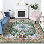 U'Artlines Boho Vintage Area Rug 6x9 Machine Washable Low Pile Soft Floor Carpet Non Slip Non Shedding Accent Rug for Living Room Bedroom Entryway Dining Room Office Green