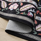 Living Room Rug 5x7 Rug Machine Washable Area Rug Floral Non-Slip Low Pile Large Rugs for Living Room, Bedroom, Farmhouse, Dining Room, Kids Playroom (Vibrant Black)