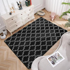 Amearea Fluffy Indoor Area Rug, Soft Trellis Moroccan Rugs for Bedroom, Shag Modern Area Rug for Living Room Kids Room Nursery, Easy Clean, Home Decor Low Pile Carpet, Black 6x9 Feet