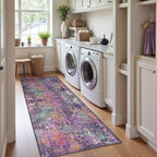 Washable Area Rugs 2'x6' Non-Slip Modern Abstract Soft for Living Room Entryway Bedroom Nursery, Print Pattern, Purple Orange Blue Green Rust Red Colorful