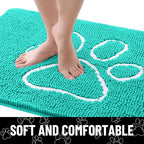Smiry Dog Door Mat for Muddy Paws, Absorbent Dirt Trapper Non Slip Quick Dry Washable Chenille Mat for Mud Dogs, Entry Rug for Indoor and Outdoor (48x30 Inches, Turquoise and White)