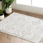 jinchan Moroccan 2x3 Rug for Entryway - Machine Washable Rug Modern Geometric Kitchen Soft Faux Wool Non-Slip Indoor Doormat Ultra-Thin Carpet for Entrance Bathroom Bedroom Living Room (2x3ft, Taupe)