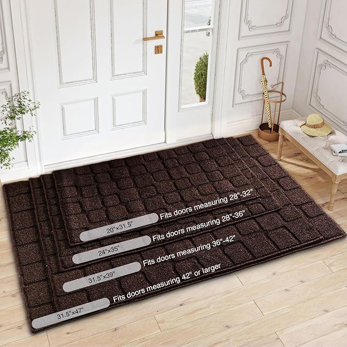Large Front Door Mat Outside Entrance, Outdoor Indoor Door Mats for Entryway, Entrance, Entry, Patio, Waterproof Non Slip Doormat, Low-Profile, 31.5" × 47“, Coffee