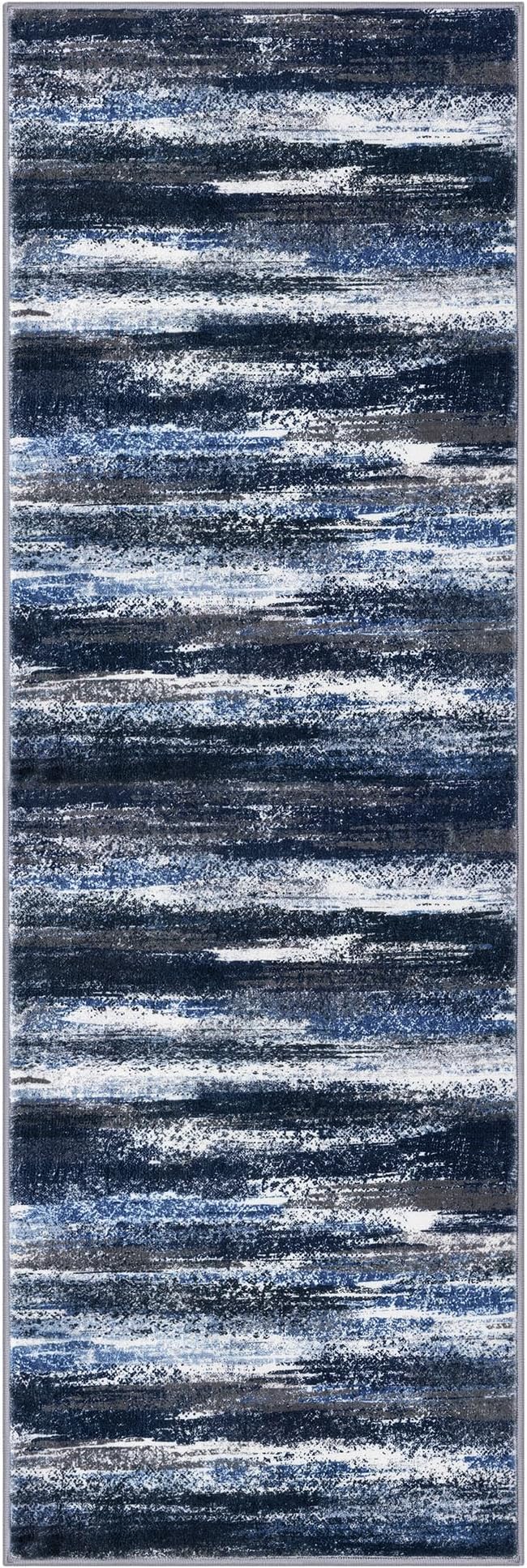 Modern Abstract Runner Rug 2x6, Navy Blue Washable Kitchen Runner Non-Slip Soft Hallway Rug Runner Thin Print Faux Wool Carpet for Entryway Bedroom Laundry Room Indoor Home Decor