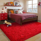 Red Fluffy Rug Plush Carpet for Bedroom Dorm, Non-Slip High Pile Rug, Shag Rug for Playroom Nursery Home Office Decor 6X9 Ft