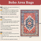 SERISSA 10x12 Area Rugs for Living Room, Large Washable Non-Slip Boho Rug, Ultra Soft Vintage Rust Oriental Tribal Print Distressed Carpet for Dining Room Bedroom Office Home Decor