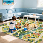 Cute Map Cars Washable 3x5 Area Rugs for Living Room, Thin Low Pile Contemporary Carpet, Non-Slip Base Lightweight Rug