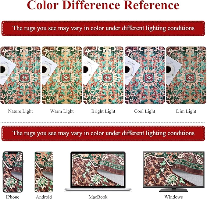 U'Artlines 2x3 Washable Boho Area Rug, Small Non Slip Vintage Doormat for Indoor Front Door Ultra Thin Mat Carpet for Entryway Kitchen Bathroom Bedroom Rust＆Teal