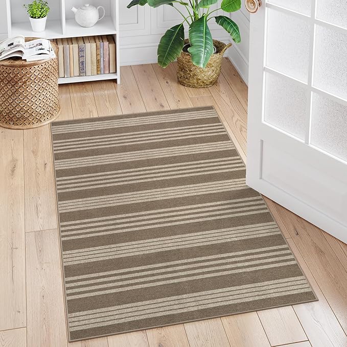 Lahome Striped Easy Jute Porch Rug, 3x5 Washable Rugs for Entryway Living Room, Farmhouse Nature Non Slip Non Shedding Indoor Outdoor Carpet for Entry Classroom Patio, Khaki