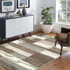 Superior Indoor Area Rug, Jute Backed, Modern Geometric Patchwork Floor Decor for Bedroom, Office, Living Room, Entryway, Hardwood Floors, Rockwood Collection, 3' x 5', Light Blue-Ivory