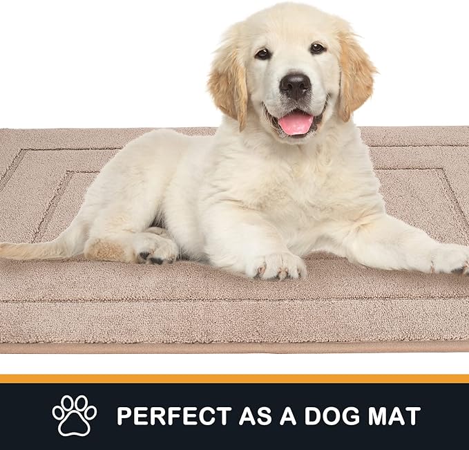 PURRUGS Dirt Trapping Door Mat 24" x 35.5", Non-Slip/Skid Machine Washable Entryway Rug, Dog Doormat, Super Absorbent Welcome Mat for Muddy Wet Shoes and Paws, Beige