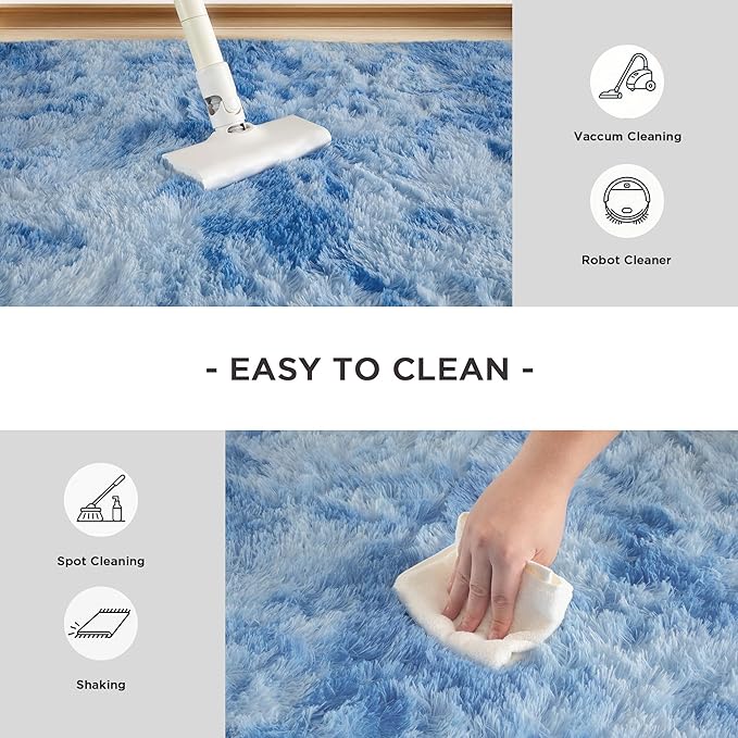 Andency Area Rugs 9x12 for Living Room Home Decor, Large Shaggy Bedroom Carpet, Non-Slip Big Shag Indoor Thick Soft Fluffy Furry Fur Area Rugs for Kids Dorm Nursery Aesthetic, Tie-Dyed Blue