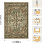 4x6 Machine Washable Area Rug for Living Room, Brown Green Boho Vintage Floral Rug Large Non-Slip Low Pile Soft Faux Wool Carpet, Kids and Pets Friendly for Bedroom Dining Room Farmhouse Decor Rug