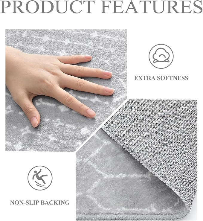 Lahome Moroccan 5Ft Round Rug Machine Washable Round Bedroom Carpet Grey Non-Slip Throw Circle Rugs for Living Room Low-Pile Large Round Rug, Modern Geometric Print Carpet for Office Dining Room