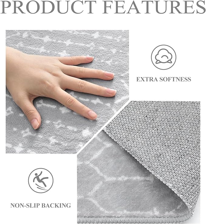 Lahome Moroccan Round Washable Rug 3Ft Small Circle Soft Non-Slip Grey Bathroom Rug, Stain Resistant Low Pile Entryway, Modern Geometric Print Indoor for Kitchen Sofa Doorway