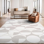 Beverly Rug Modern Geometric Area Rug 5x7 Low-High Pile Durable Soft Abstract Circular Indoor Rugs for Living Dining Room Office Stain Resistant Non Shedding Casual Indoor Carpet Beige White 5 x 7