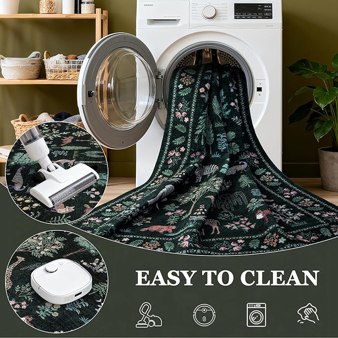 6x9 Area Rugs Living Room Rug: Vintage Washable Rug Floral Soft Carpet Indoor Floor Non-Slip Boho Stain Resistant Large Carpets for Bedroom Kids Nursery Dining Room Farmhouse Home Office Green