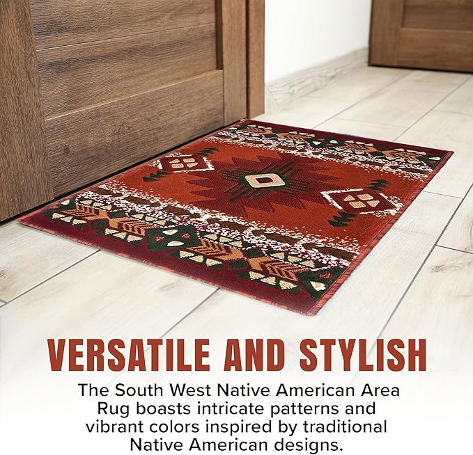 YHSF South West Native American Area Rug C318 - Easy Clean, Thick, Soft, Durable Native Tribal American Indian Inspired Rug for Bedroom/Living Room and More - Rust, 5 Feet 11 Inches x 8 Feet 6 Inches